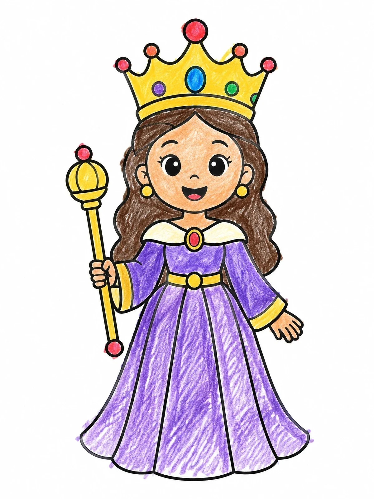 Colored example of the Smiling Queen Esther With Crown coloring page