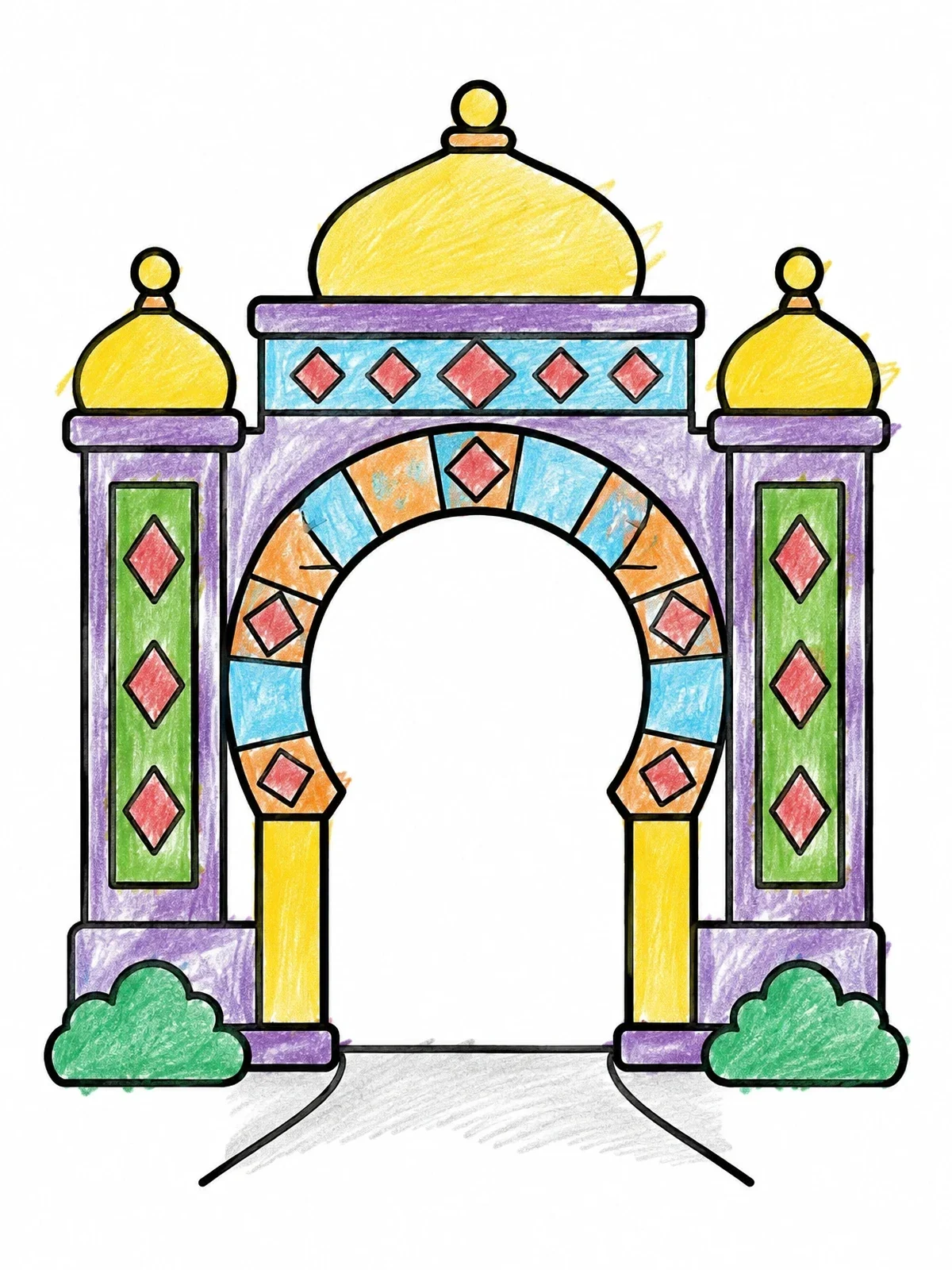 Colored example of the Ancient Palace Gateway coloring page