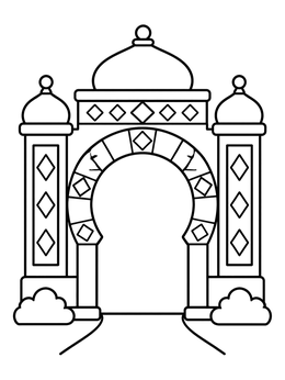 An ornate royal archway depicted in an esther coloring page for children.