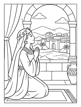 Free printable Queen Esther Praying By Window coloring page