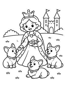 Free printable Queen Feeding Treats To Corgis coloring page