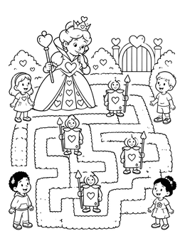 Free printable Queen Of Hearts Garden Maze coloring page