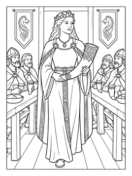 Free printable Queen Wealhtheow In The Mead Hall coloring page