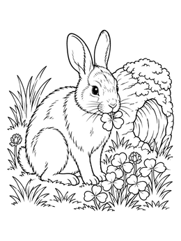 Free printable Rabbit Nibbling Clover In Meadow coloring page