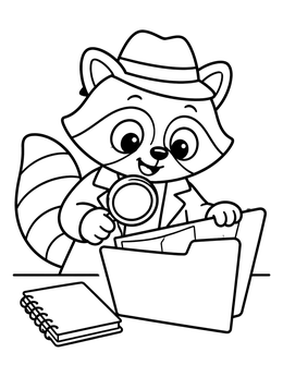 Free printable Raccoon Detective With File Folder coloring page
