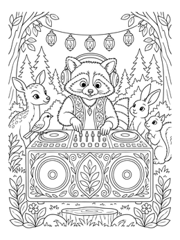 Free printable Raccoon Dj In The Forest coloring page