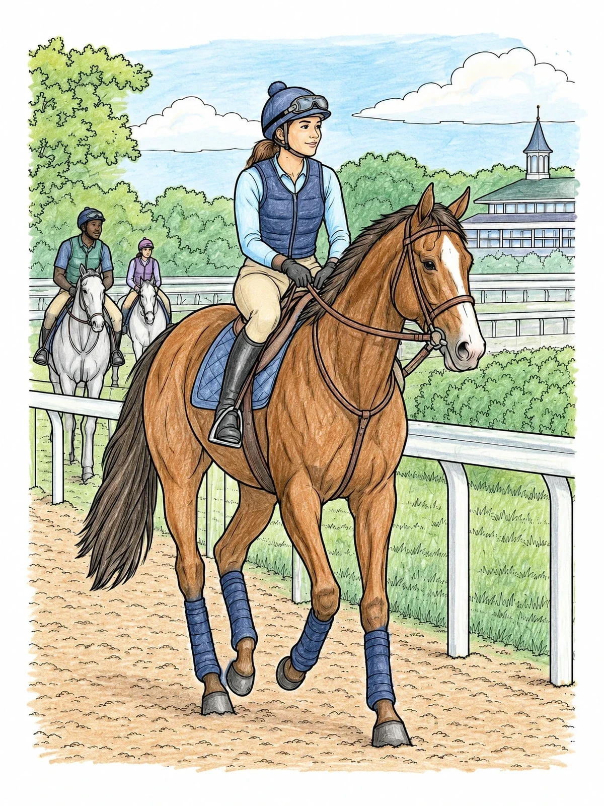Colored example of the Racehorse Morning Training On The Track coloring page