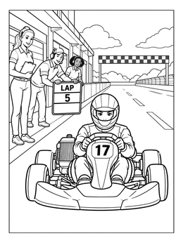 Free printable Racing Go Kart By The Pit Lane coloring page