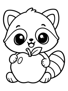 Free printable Cute Baby Raccoon With Big Apple coloring page