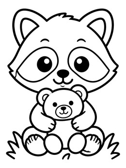 Free printable Cute Baby Raccoon With Teddy Bear coloring page