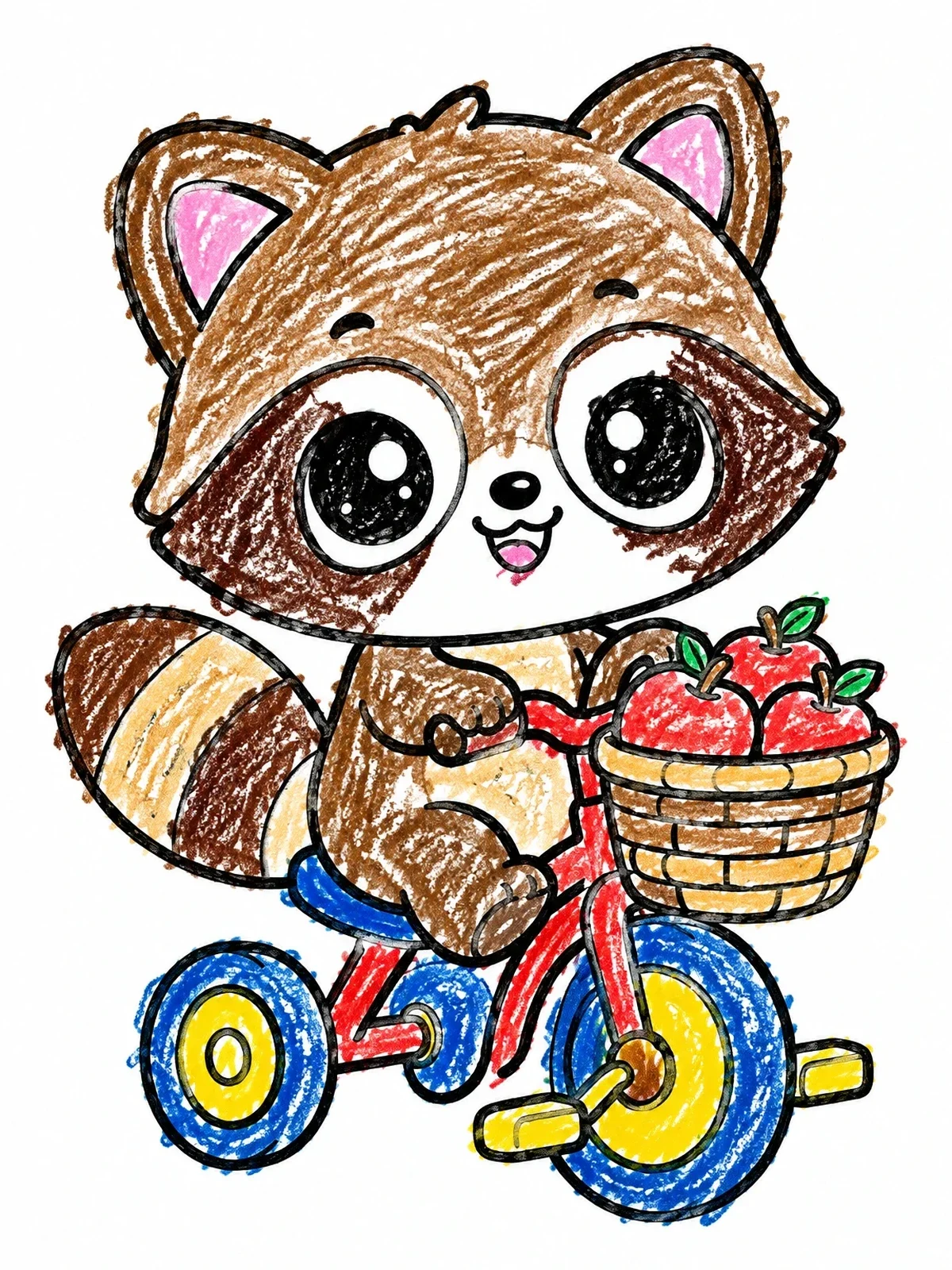 Colored example of the Baby Raccoon On A Tricycle coloring page