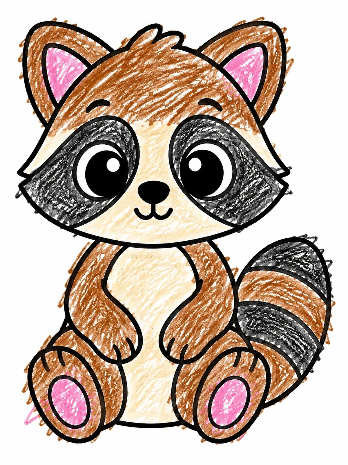 Colored example of the Cute Baby Raccoon Sitting coloring page