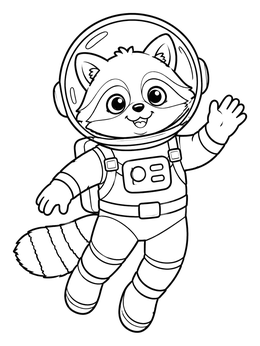 Free printable Cute Raccoon Floating In Space coloring page
