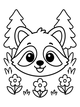 Free printable Cute Raccoon Face In The Woods coloring page
