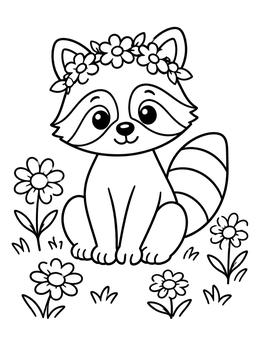 Free printable Cute Raccoon With Flower Crown coloring page