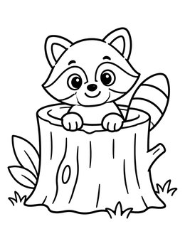 Free printable Cute Raccoon In A Tree Stump coloring page