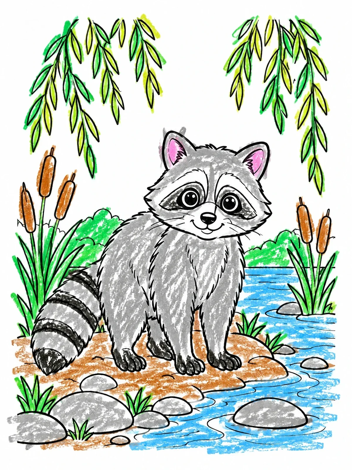 Colored example of the Cute Raccoon By Riverbank coloring page