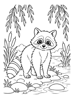 Free printable Cute Raccoon By Riverbank coloring page