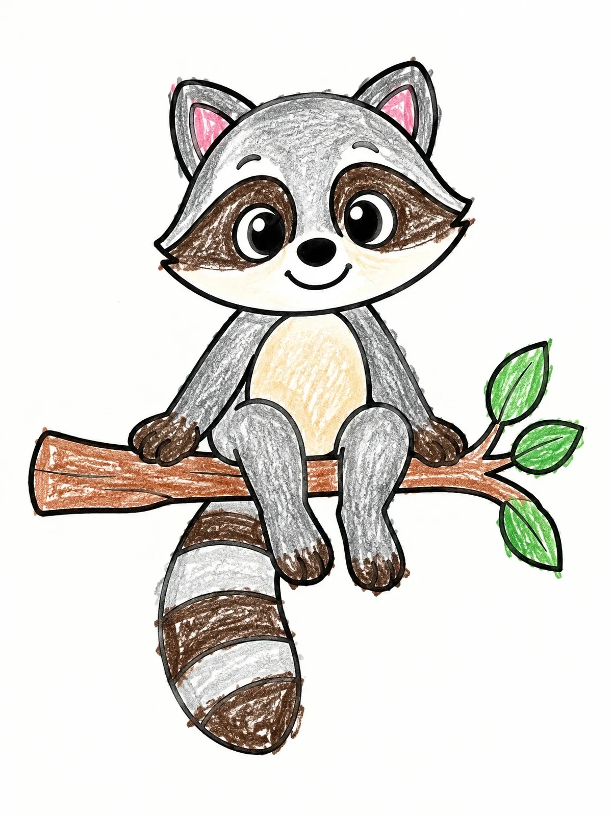 Colored example of the Cute Raccoon Sitting On A Branch coloring page
