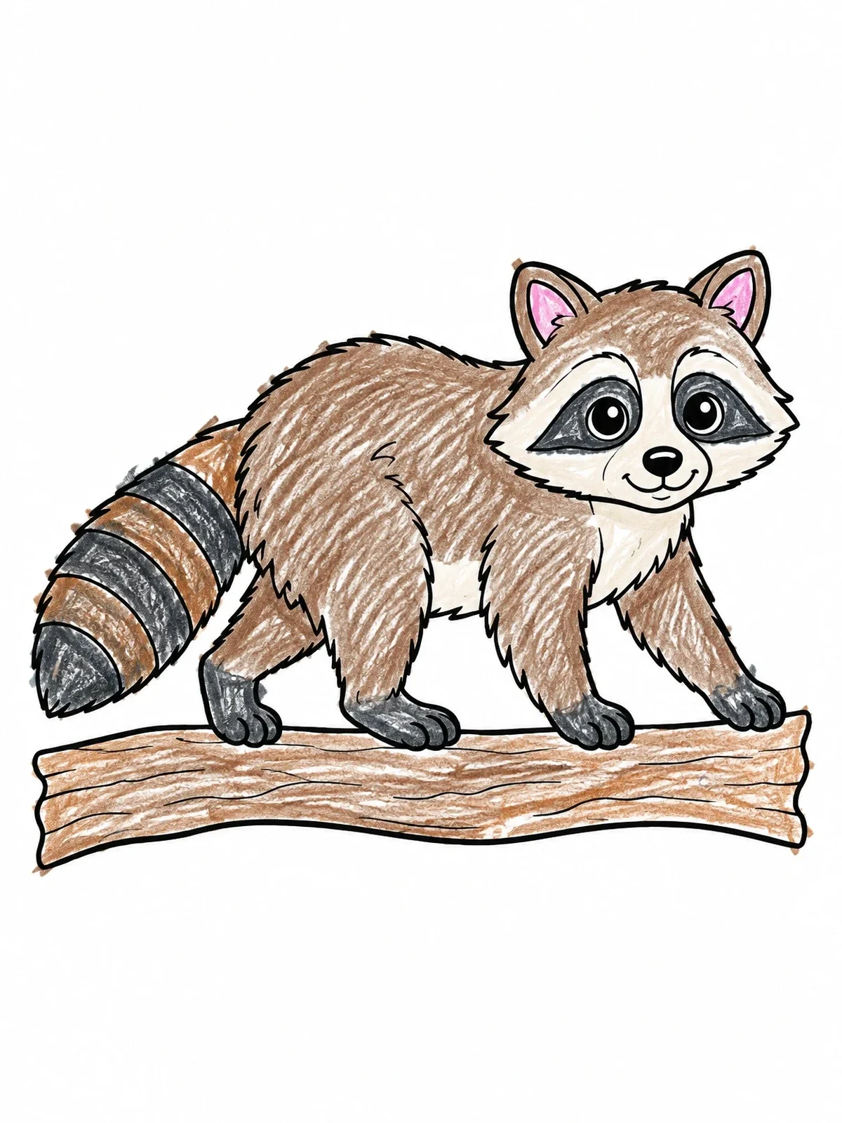 Colored example of the Cute Raccoon Walking On A Branch coloring page