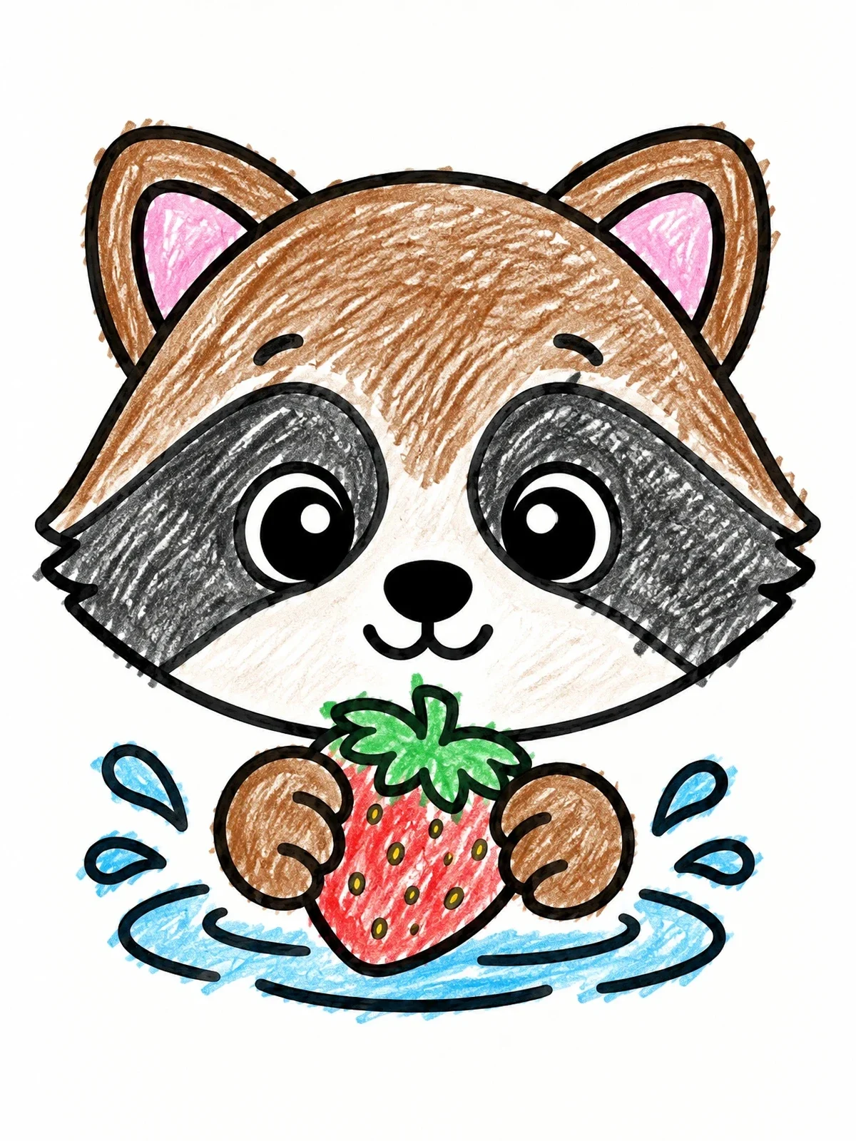 Colored example of the Cute Raccoon Washing A Strawberry coloring page