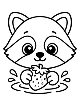 Free printable Cute Raccoon Washing A Strawberry coloring page