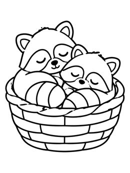 Free printable Sleeping Baby Raccoons In A Basket coloring page