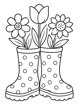 Free printable Rain Boots With Blooming Flowers coloring page