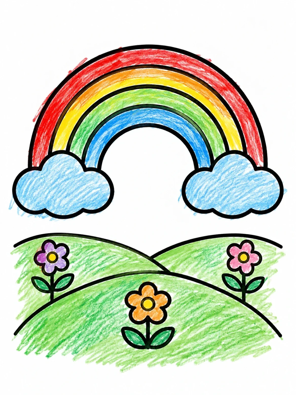 Colored example of the Rainbow Arch Over Flower Hills coloring page