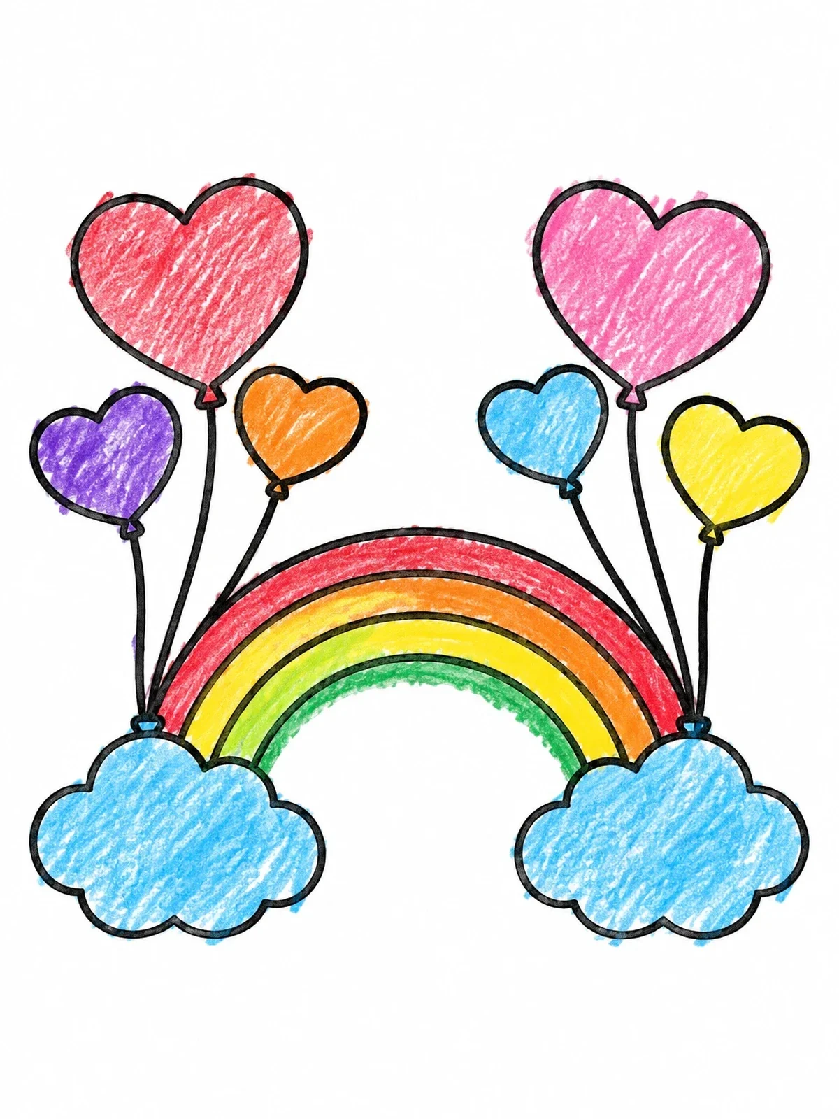 Colored example of the Rainbow Arch With Heart Balloons coloring page