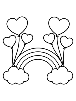 Free printable Rainbow Arch With Heart Balloons coloring page