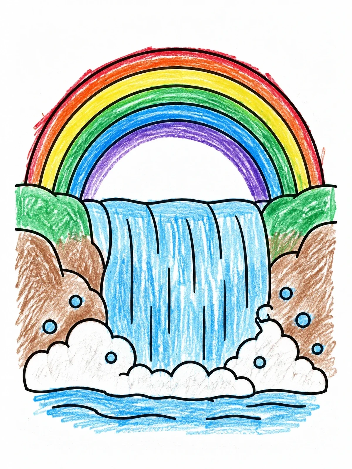 Colored example of the Rainbow Arch Over A Waterfall coloring page