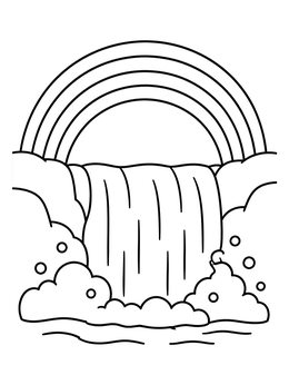 Free printable Rainbow Arch Over A Waterfall coloring page