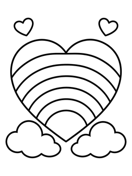 Free printable Rainbow Heart With Fluffy Clouds coloring page