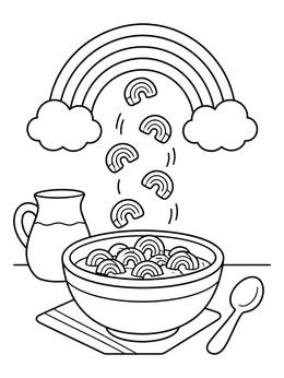 Free printable Rainbow Marshmallow Cereal Bowl coloring page