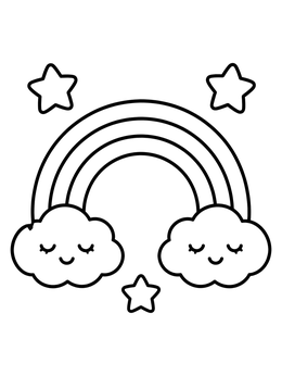 Free printable Rainbow With Sleeping Clouds And Stars coloring page