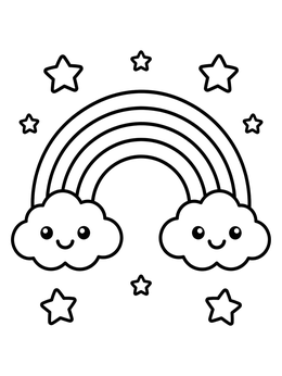 Free printable Rainbow With Smiling Clouds And Stars coloring page