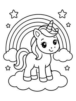 Free printable Cute Baby Unicorn On A Cloud coloring page