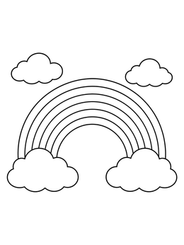 A simple arched rainbow appears in this bright rainbows and unicorns coloring page.