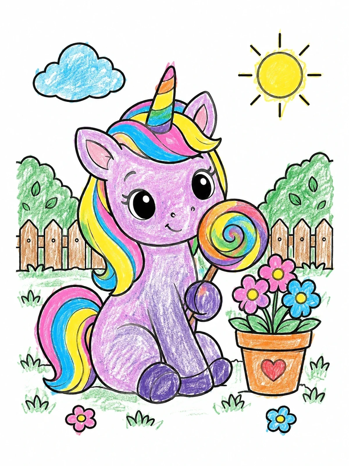 Colored example of the Cute Unicorn With Swirl Lollipop coloring page