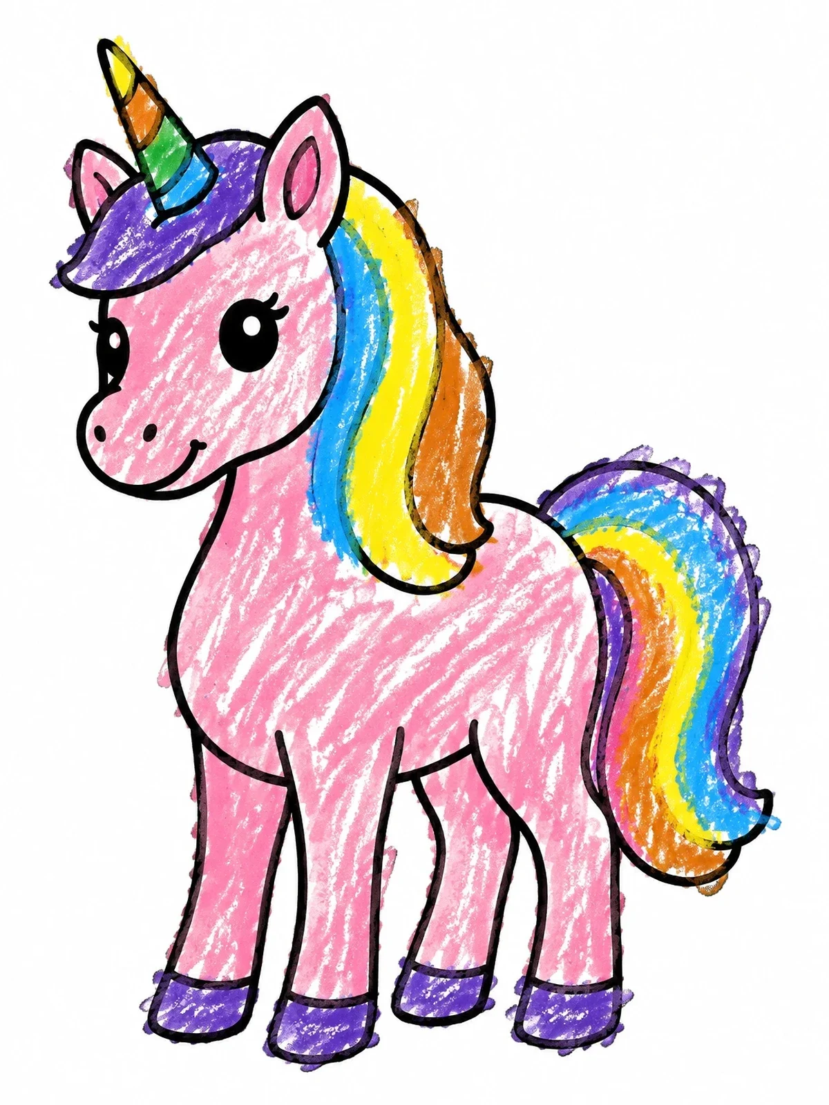 Colored example of the Sweet Standing Baby Unicorn coloring page