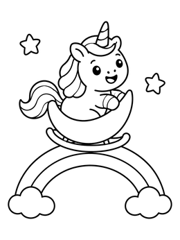 Free printable Unicorn Sledding On A Rainbow coloring page