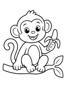 Free printable Cheerful Monkey With Banana coloring page