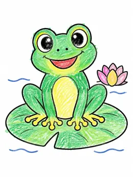 Color A Frog Cute Cartoon Frog On Lily Pad – Rainforest Coloring Page