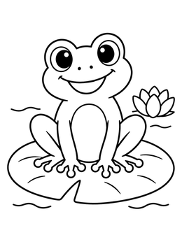 Free printable Cute Cartoon Frog On Lily Pad coloring page
