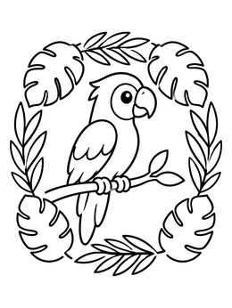 Free printable Cute Parrot In Leaf Frame coloring page
