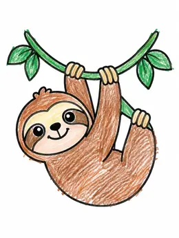 Cute Sloth On Vine – Rainforest Coloring Page