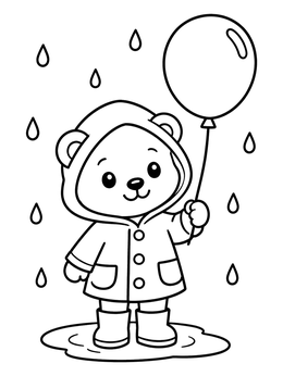 Free printable Bear Cub With Raincoat And Balloon coloring page