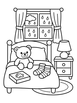 Free printable Rainy Day Bedroom Hunt coloring page