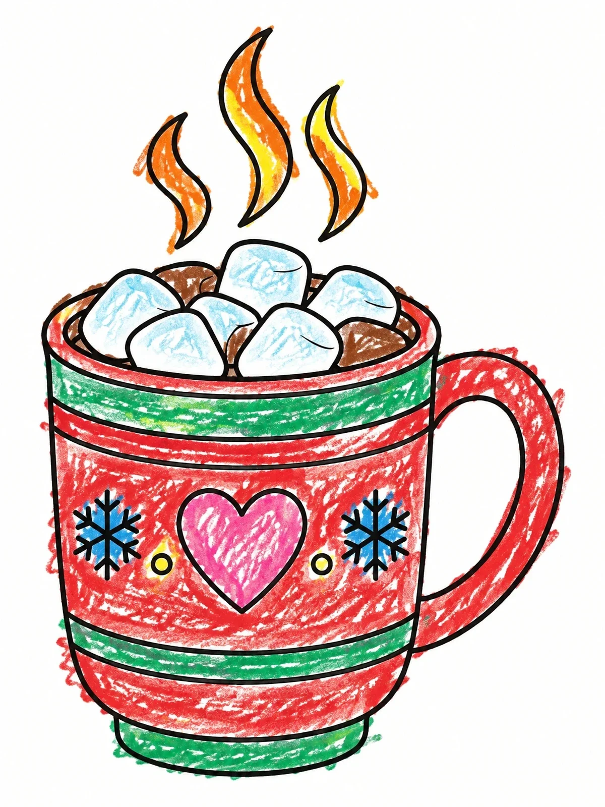 Colored example of the Cozy Hot Cocoa Mug With Marshmallows coloring page